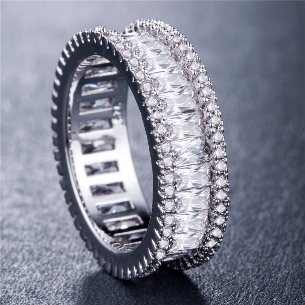 NEW 925 Silver Baguette Round Diamond  Ring 10 - Picture 5 of 10